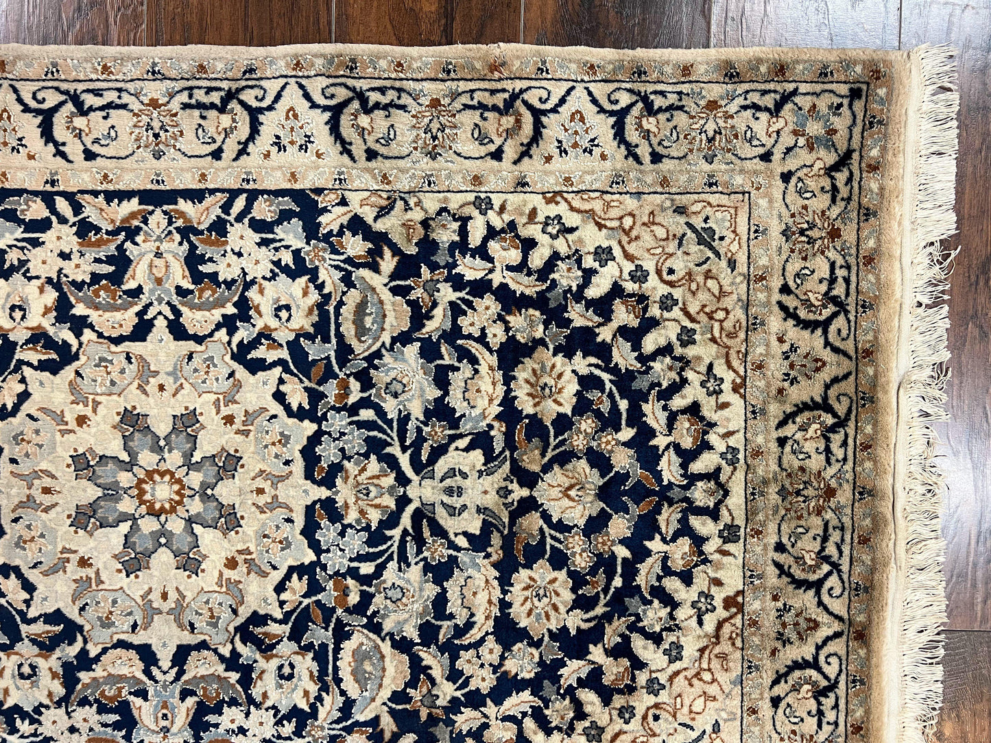 Persian Nain Rug 3x5 Hand Knotted Wool Silk Floral Medallion Vintage