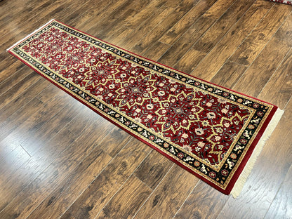 Indo Persian Runner Rug 2.6 X 10 Floral Hand Knotted Wool Hallway Red