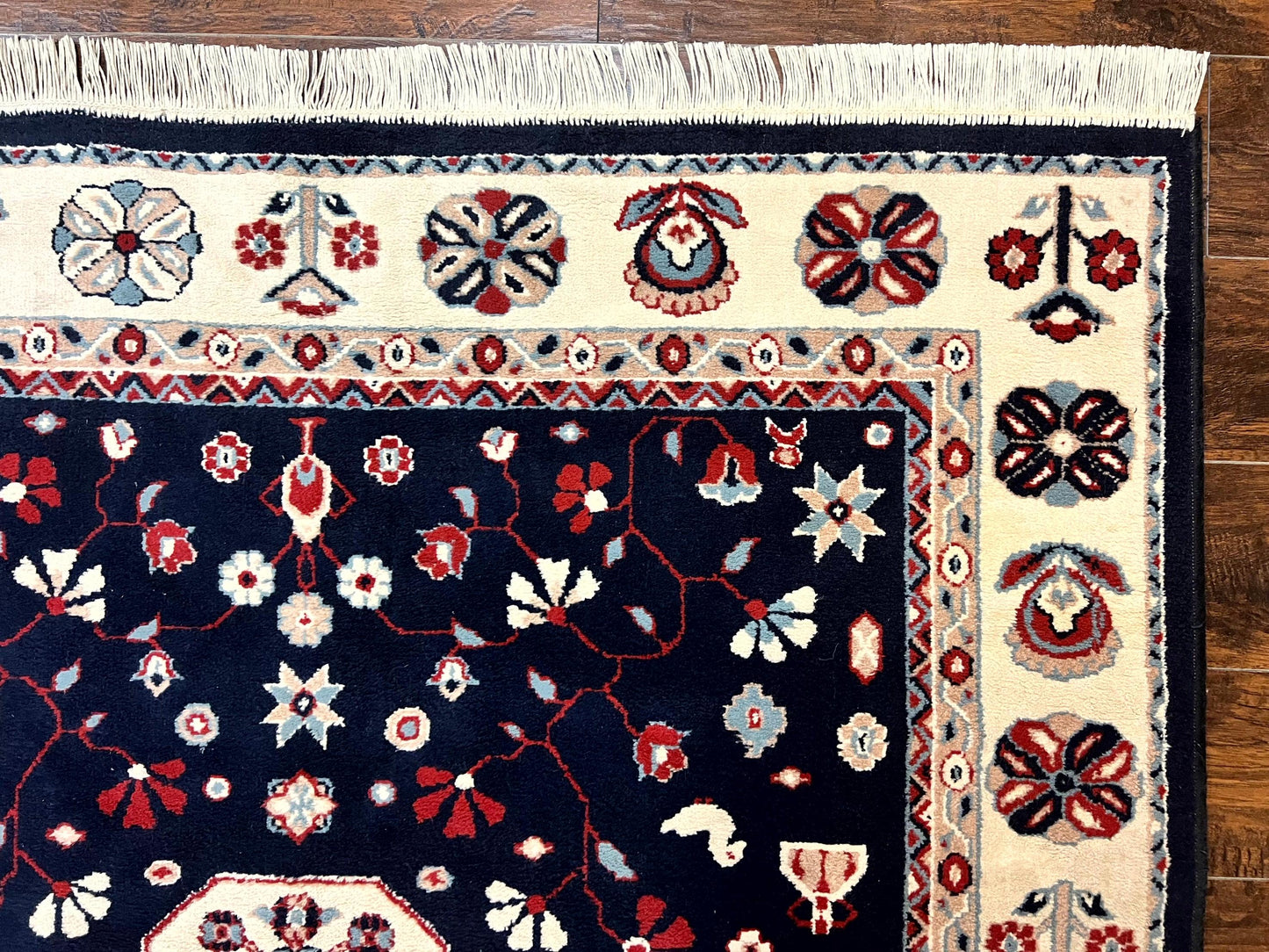 Power Loomed Rug Belgium 5.6 x 7 Navy Ivory Heriz Vintage Oriental Carpet