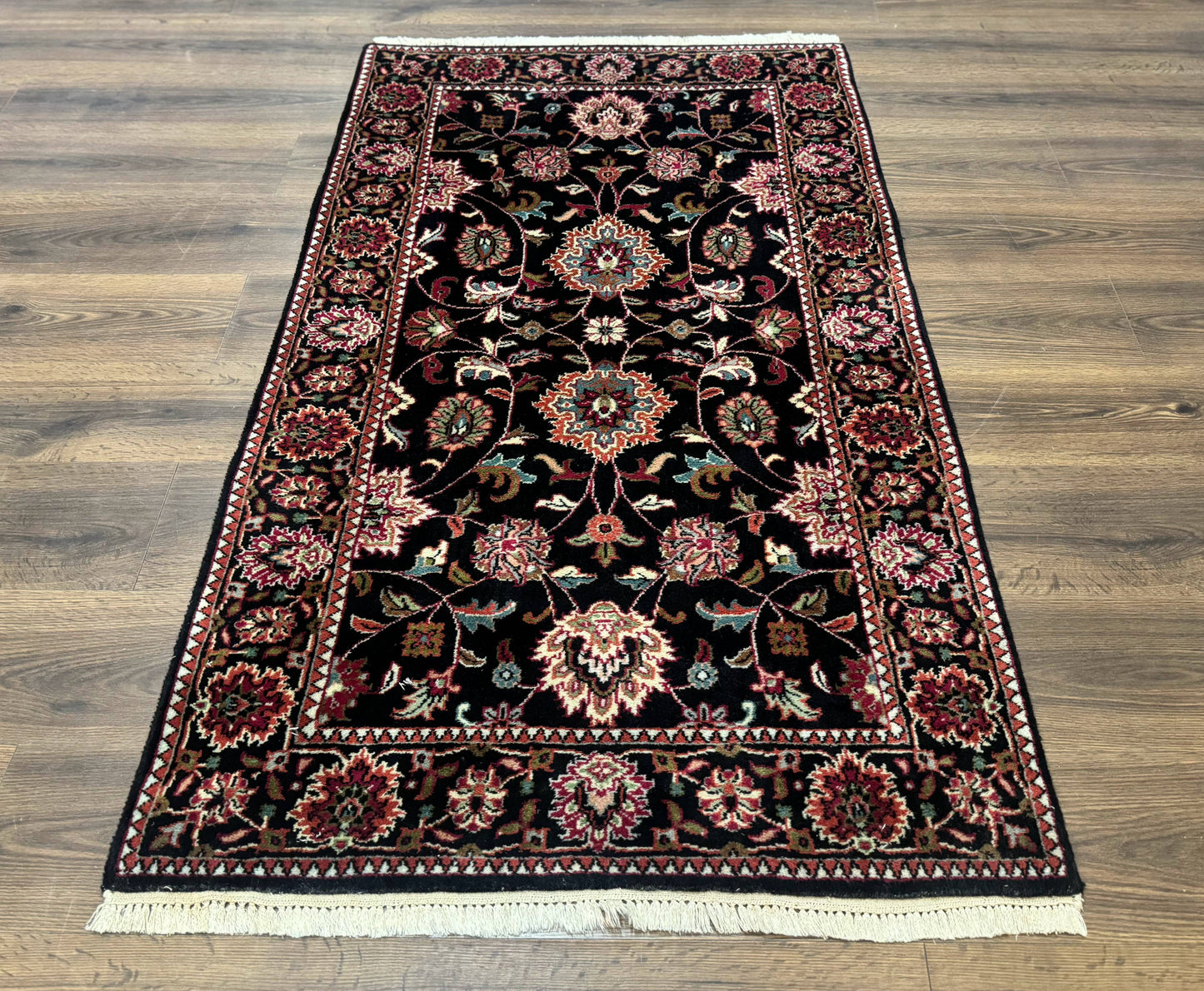 Indo Persian Sarouk Rug 3x5, Black Traditional Oriental Carpet