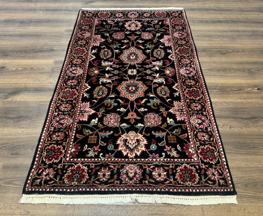 Indo Persian Sarouk Rug 3x5, Black Traditional Oriental Carpet
