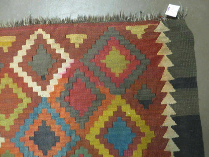 Antique Afghan Kilim Rug Handmade Flatweave Wool 7x10 Vintage Colorful Diamond Pattern