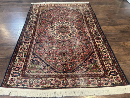 Antique Persian Malayer Rug 4 Ft 7 In By 6 Ft 6 In Hand Knotted Wool Carpet 1920s Tribal Red With Navy Accents