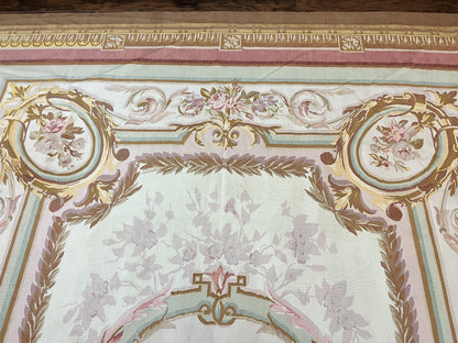 Premium Aubusson Rug 11x15 Wool Handmade Vintage European Flatweave Savonnerie Carpet