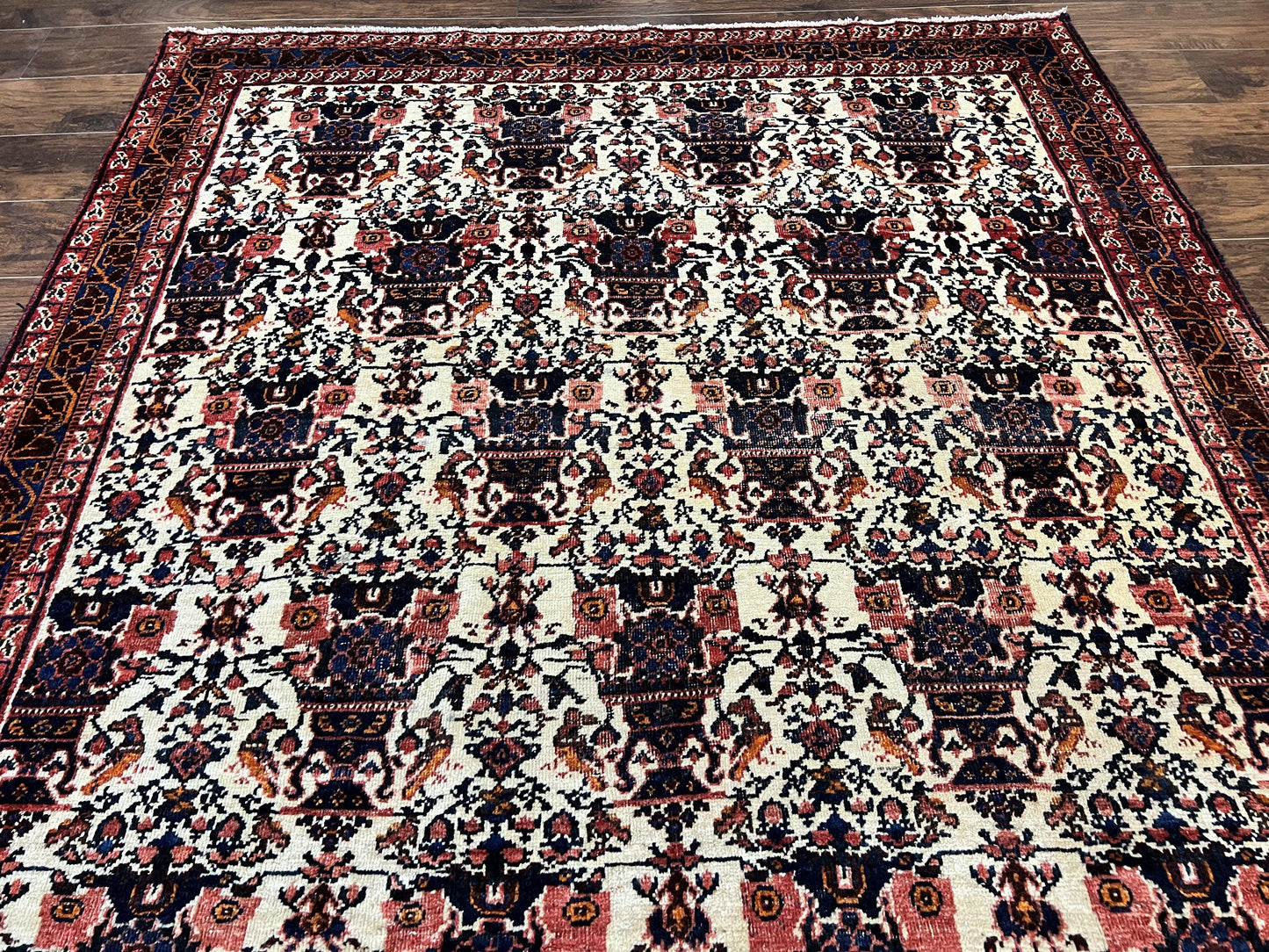 Persian Afshar Rug 6x8 Hand Knotted Wool Vintage Carpet With Floral Allover Motifs