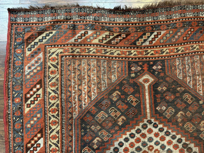 Persian Shiraz Rug 5x8 Antique Khamseh Tribal Wool Navy Blue