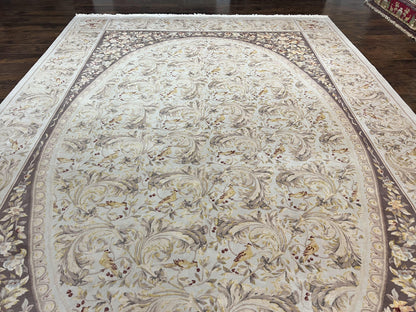 Aubusson Rug Hand Knotted Wool Silk Vintage Carpet Birds And Flowers Design