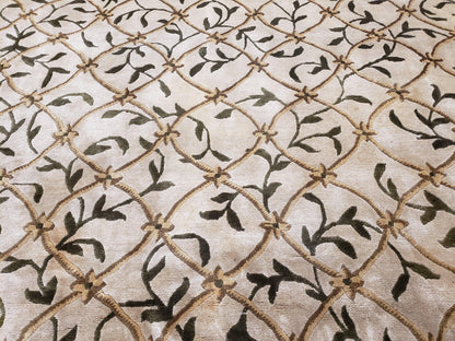 Vintage Tibetan Area Rug 9x12 Hand Knotted Wool Nepali Beige Soft Pile For Living Room