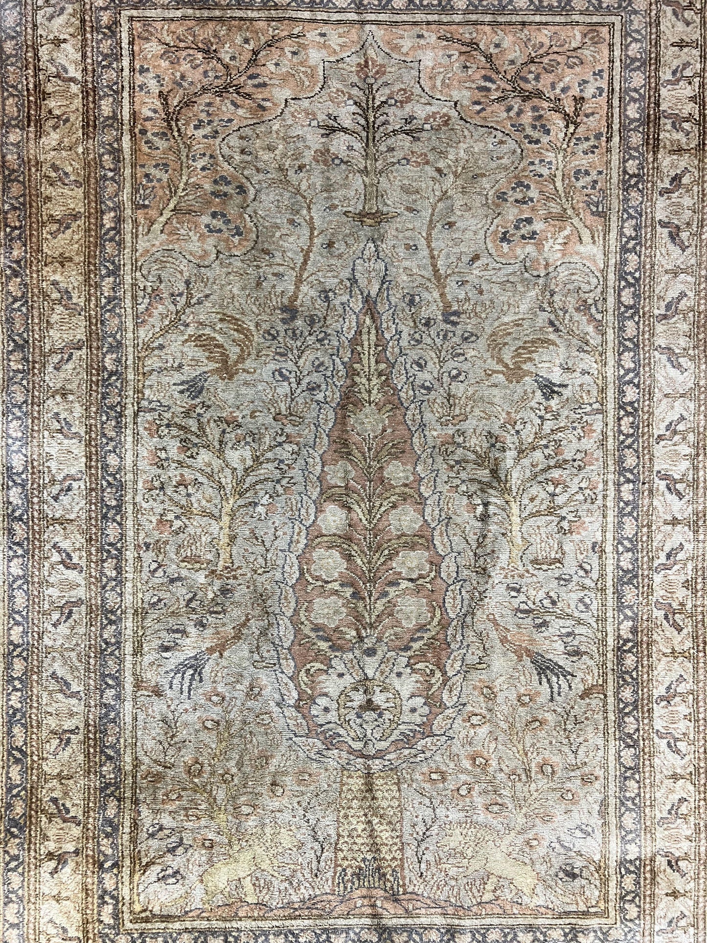 Turkish Kayseri Silk Rug 4x6 Tree of Life Handmade Hand Knotted Vintage