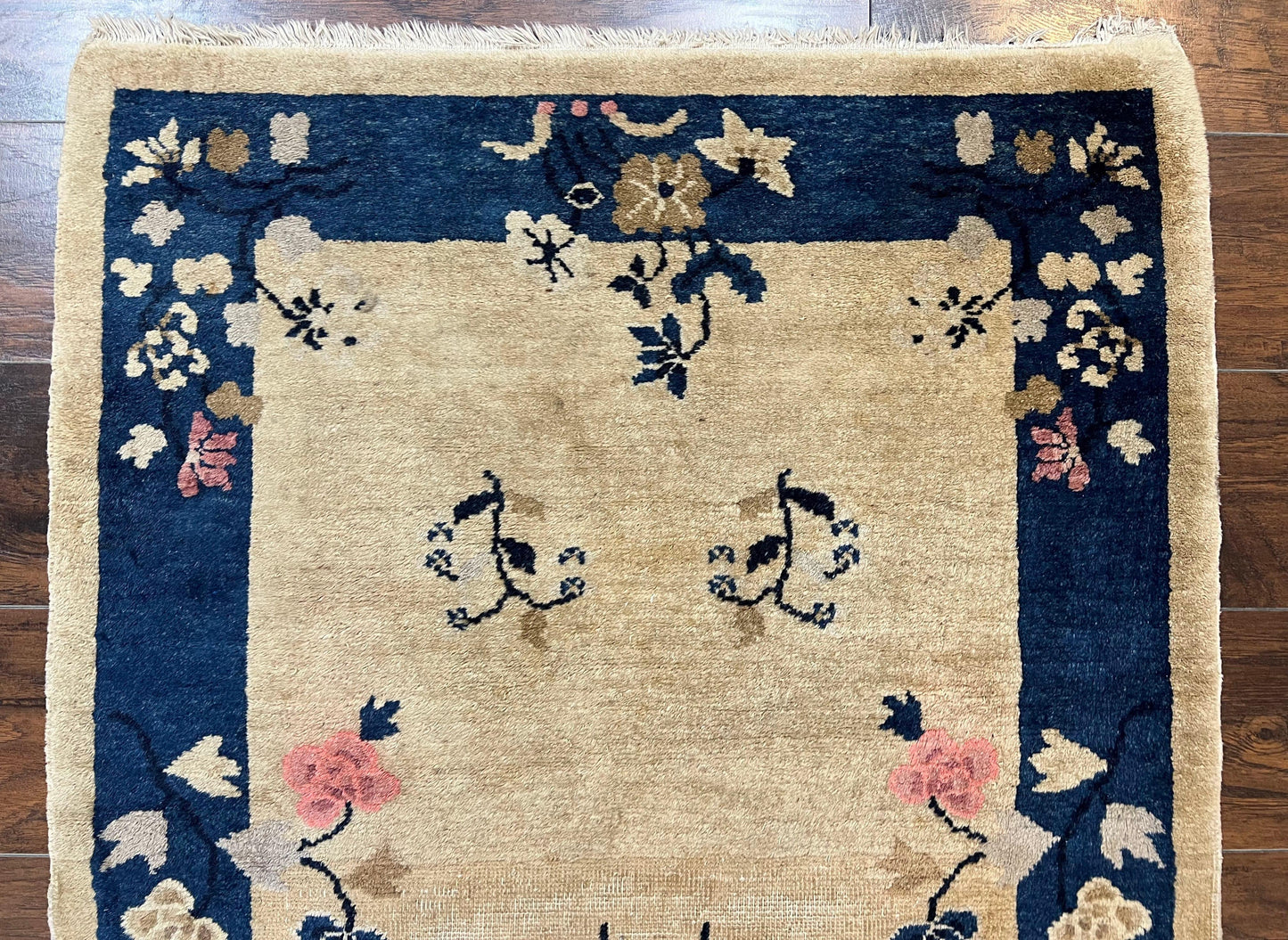 Antique Chinese Peking Rug 3x6 Hand Knotted Wool Carpet Vintage Floral Vases