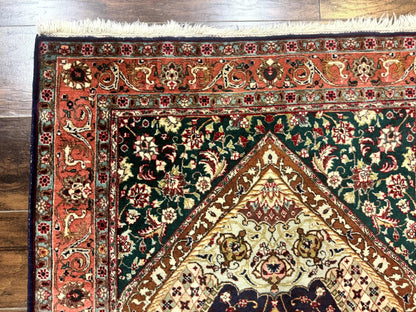 Persian Tabriz Rug 3x4, Navy Blue, Birds, Floral, Prayer Rug, Handmade Wool Rug, Finely Hand Knotted 325 KPSI