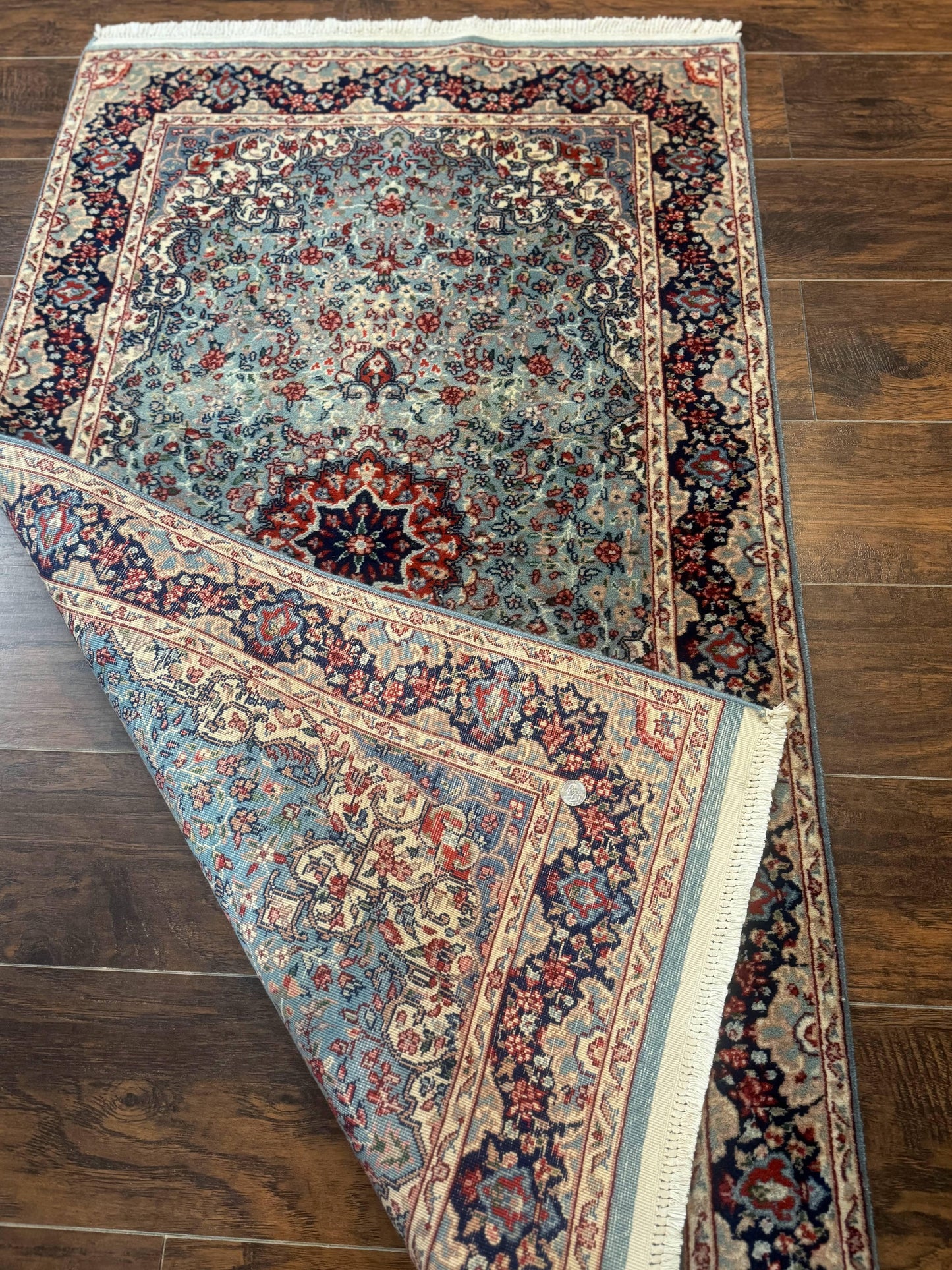 Indo Persian Kerman Rug 3x5 Light Blue Floral Medallion Handwoven Wool