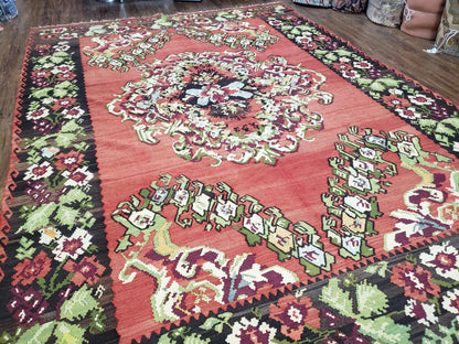 Karabakh Rug 8x11 Hand Woven Kilim Carpet Vintage Antique Wool Red Black Living Room