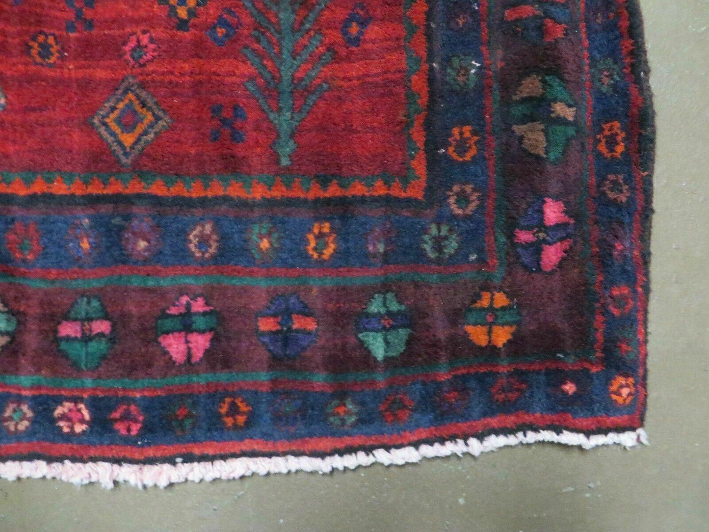 Antique Handmade Wool Rug India Geometric Oriental Vegetable Dyes 4x8 Vintage