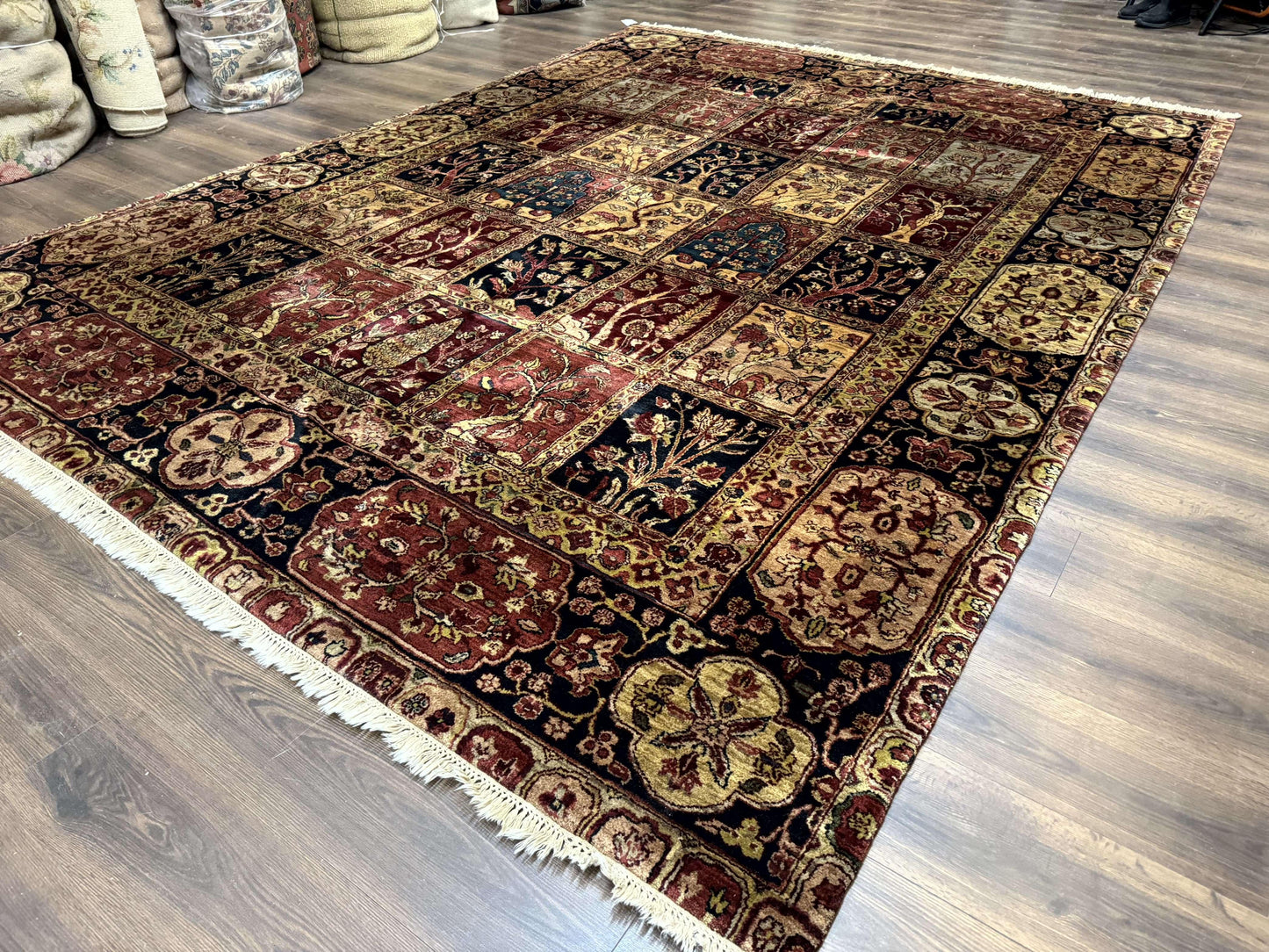 Indo Persian Rug 9x12, Bakhtiari Panel Design, Multicolor, Soft Wool Pile