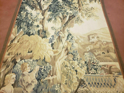 Aubusson Tapestry French Design Handmade Nature Theme Wall Hanging 4x6 Feet