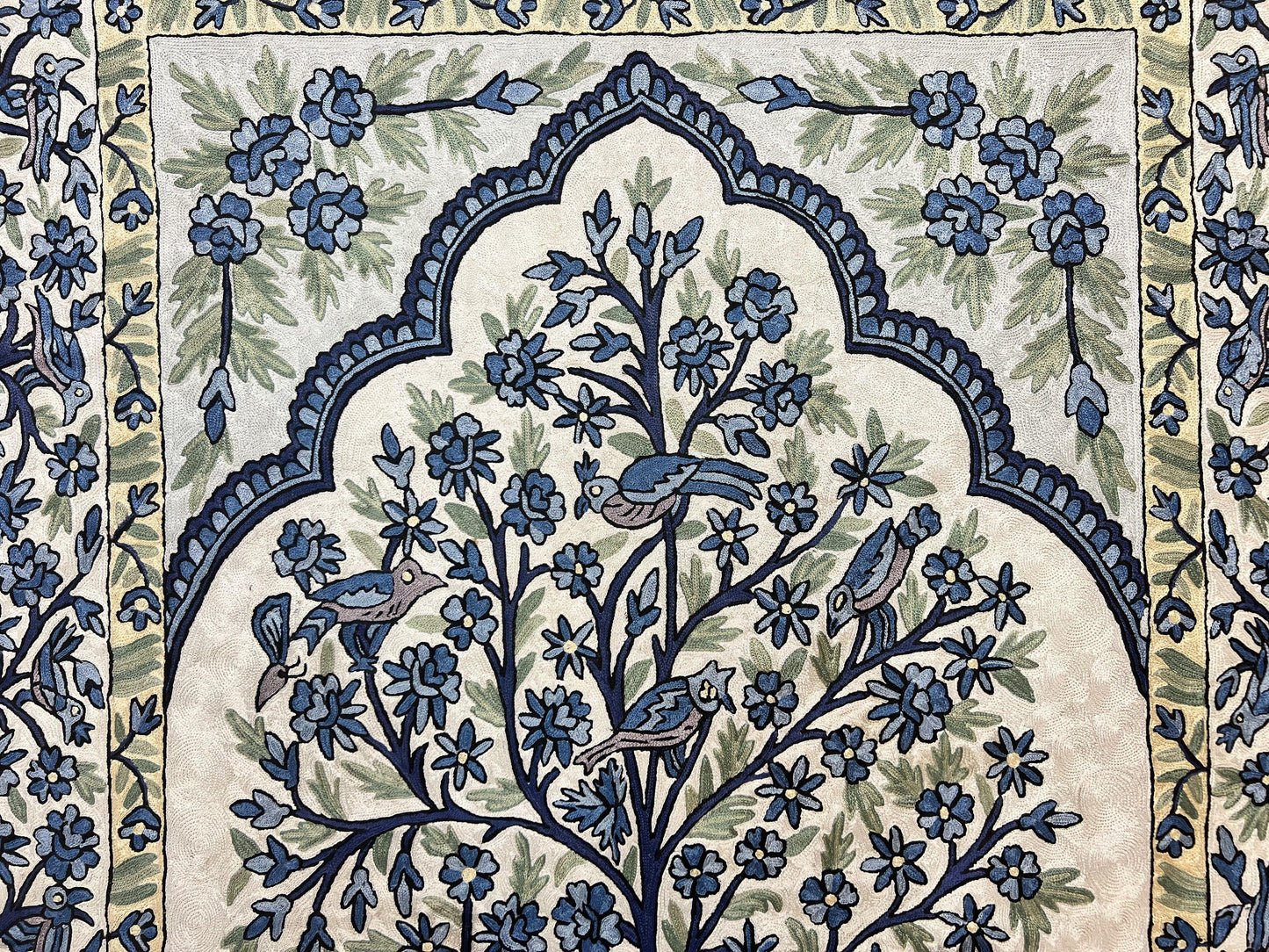 Tree Of Life Rug Indian Hand Stitched Silk On Cotton Vintage 4x6 Wall Hanging
