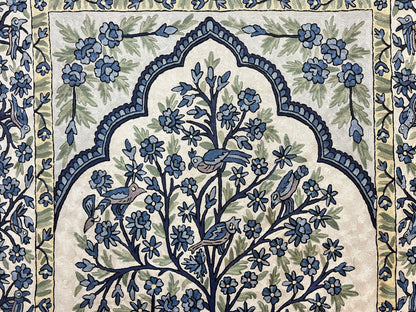 Tree Of Life Rug Indian Hand Stitched Silk On Cotton Vintage 4x6 Wall Hanging