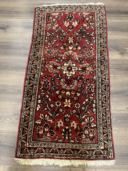 Persian Sarouk Rug 2x4 Hand Knotted Wool Antique Floral Area Rug Red Black Cream