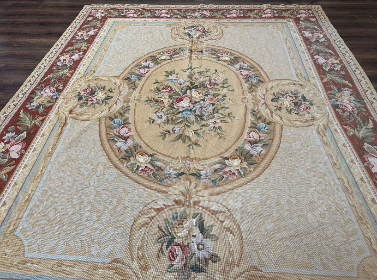 Needlepoint Rug 8x10 Aubusson Savonnerie European Floral Elegant Handwoven Wool Carpet