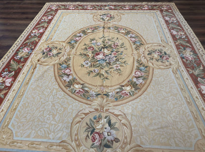 Needlepoint Rug 8x10 Aubusson Savonnerie European Floral Elegant Handwoven Wool Carpet