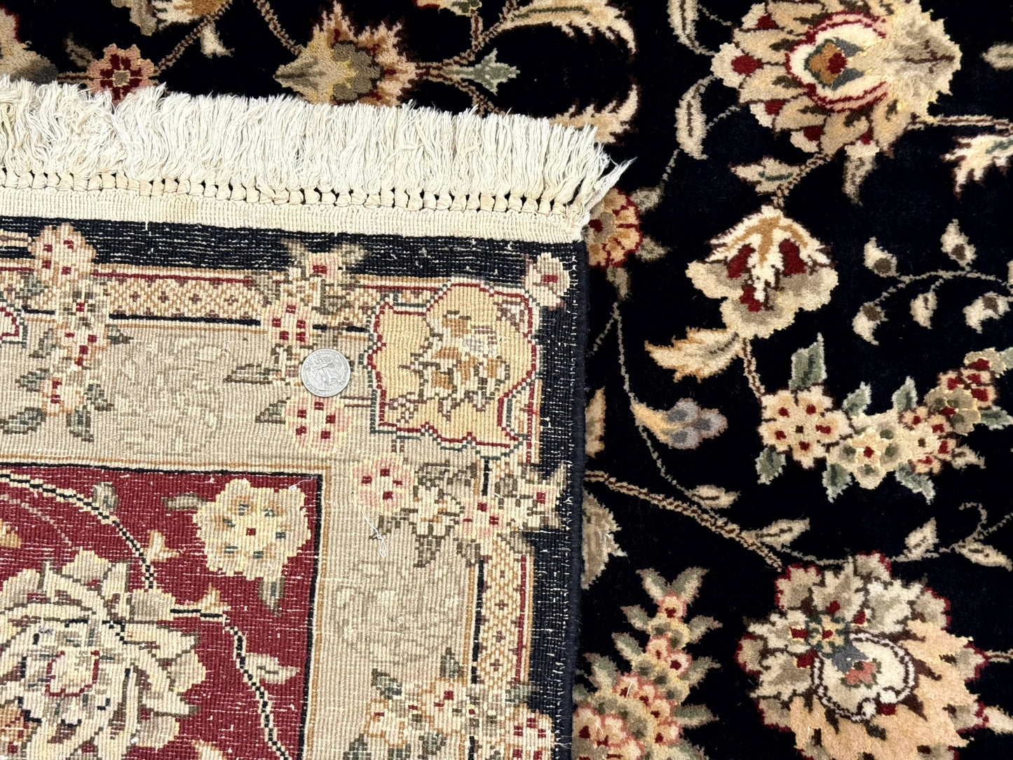 Sino Persian Rug 8x10 Vintage Hand Knotted Wool Floral Allover In Black And Red