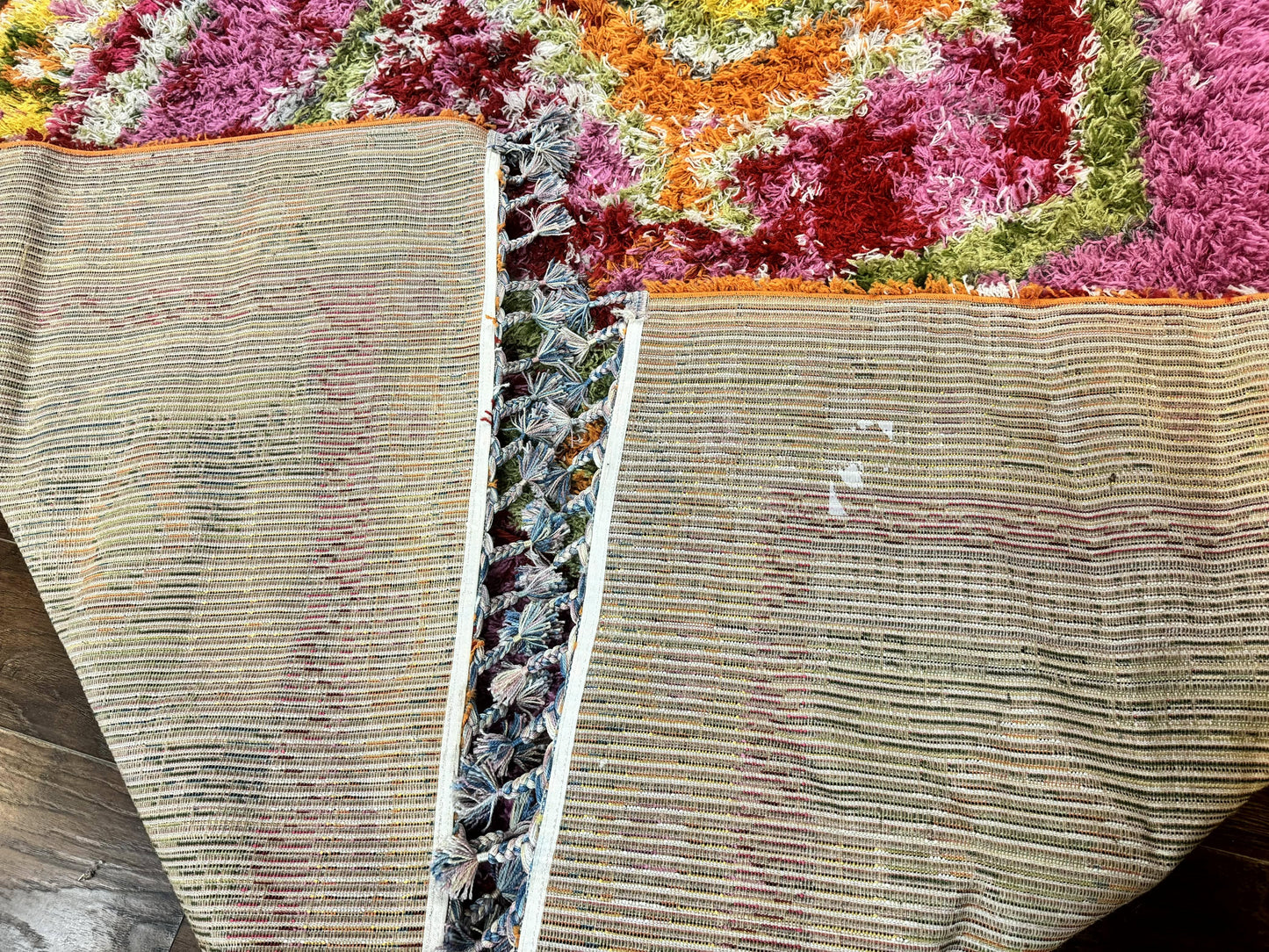 Colorful Shag Rug 8x10 Wool Area Rug In Fuchsia And Multicolor Vintage Power Loomed