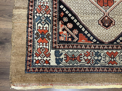 Rare Persian Sarab Tribal Runner Rug 4 By 10 Antique Geometric Medallions Camel Hair