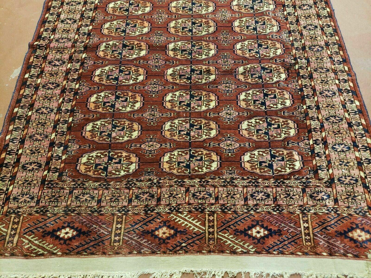 Antique Turkoman Bokhara Rug Balouch Handwoven Wool 47x46 Brick Red