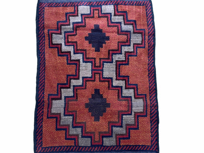 Balouchi Hand Knotted Vintage Tribal Wool Rug Afghan Red 2 Ft 8 In By 4 Ft 8 In