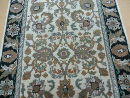 Handmade Indian Wool Rug 25x38 Floral Pattern Vintage 1980s Carpet