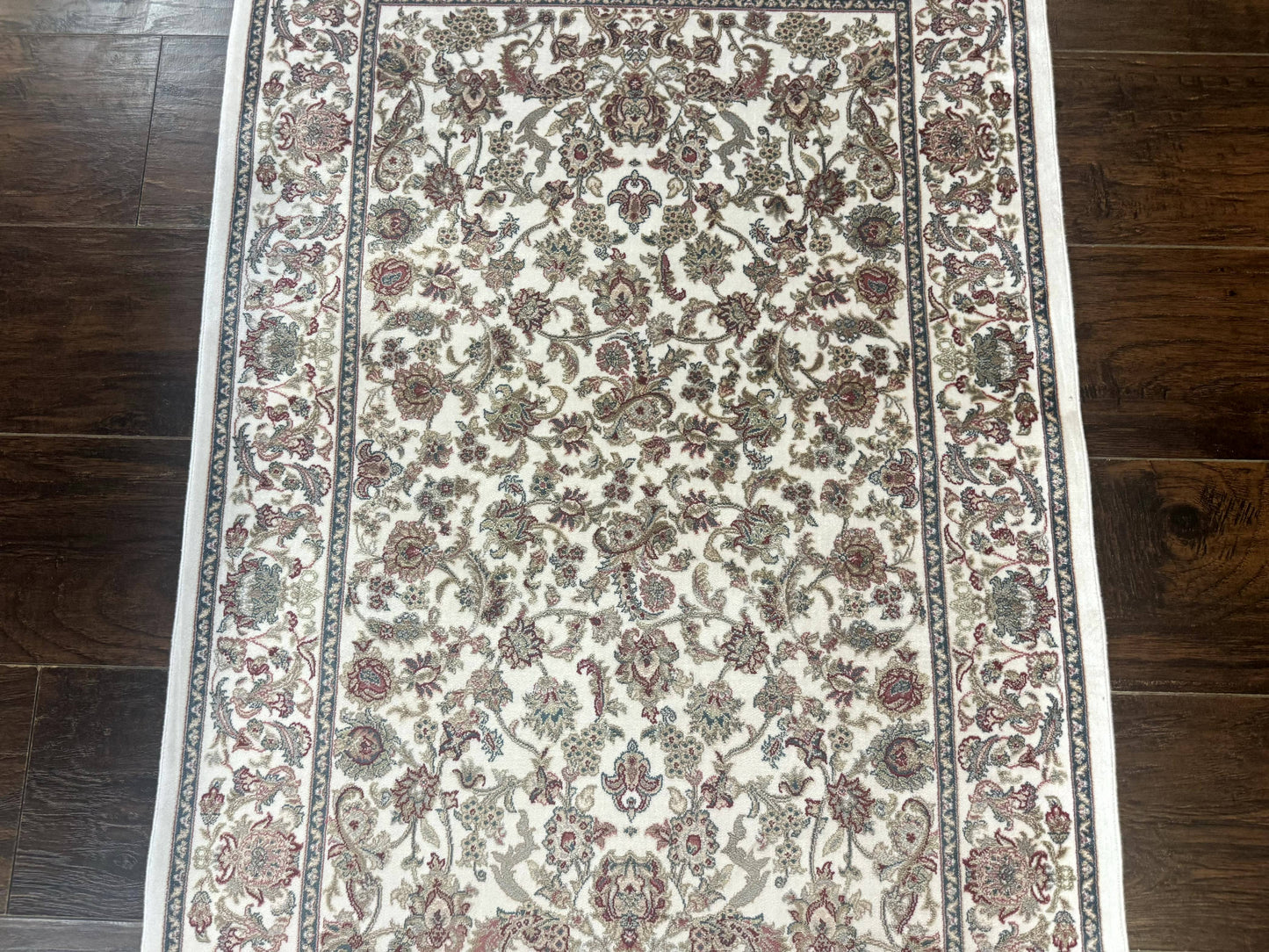 Turkish Silk Rug 2.6 x 4 Ivory Allover Floral Design Bamboo Silk