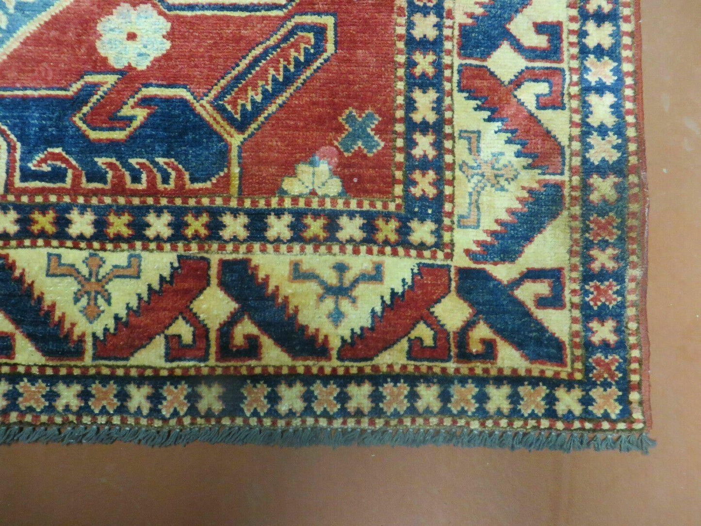 Vintage Turkish Kazak Wool Rug Handmade 4x6 Pattern Carpet Natural Dyes