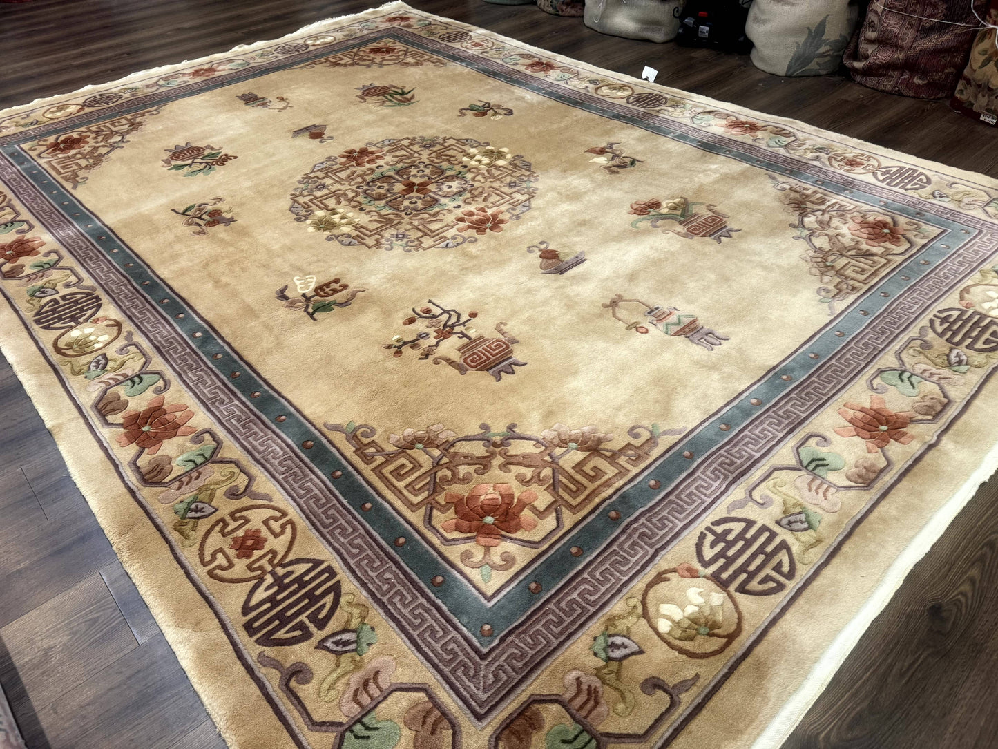 Chinese Wool Rug 90 Line Hand Knotted Vintage Handmade Area Rug