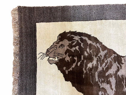 Handmade Lion Rug 3x5 Wool Hand Knotted Brown Beige Vintage Quality