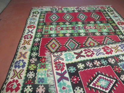 Turkish Kilim Rug 7x9 Handmade Flat Weave Wool Veg Dye Vintage Decor