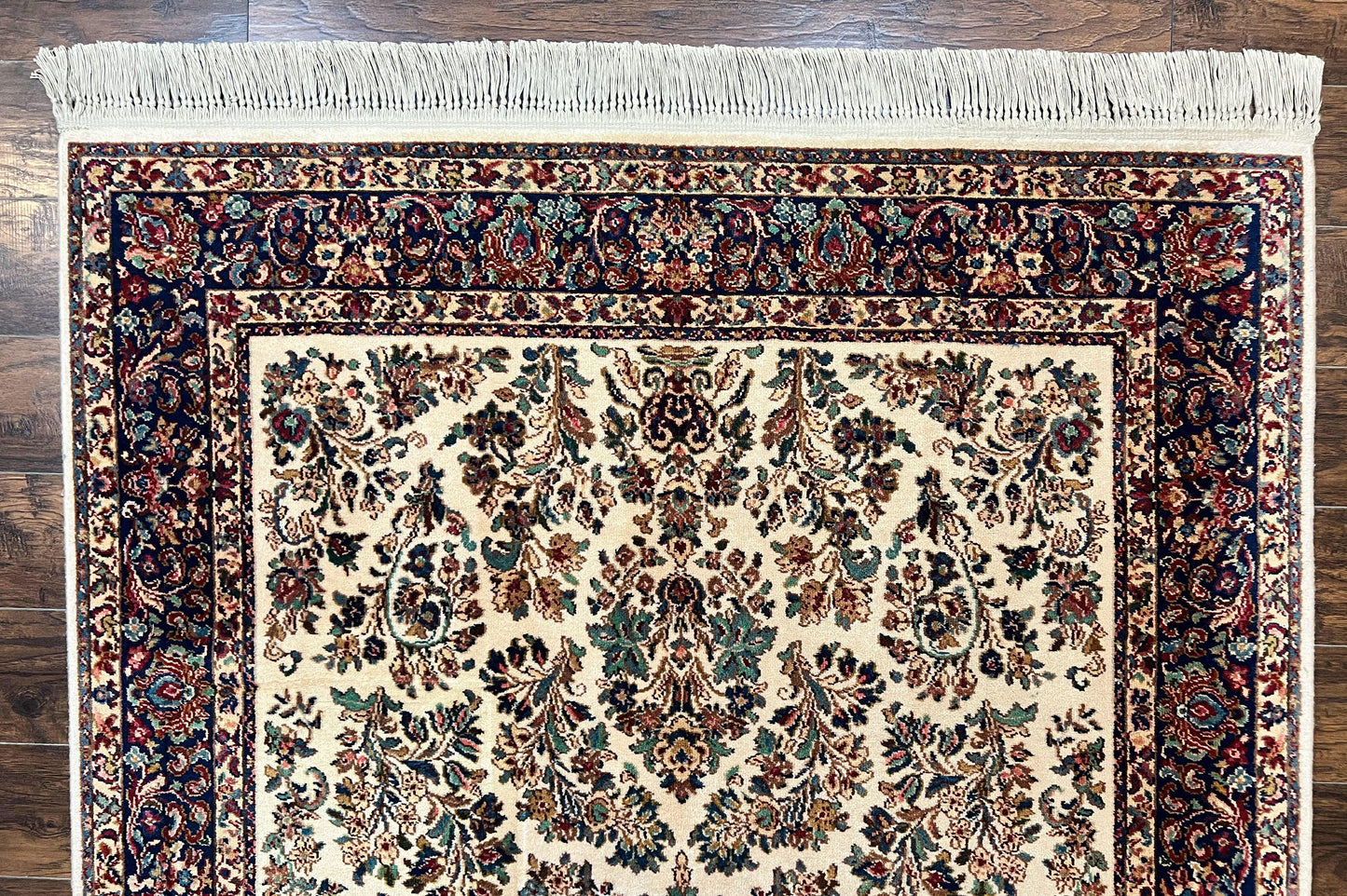 Karastan Rug 5.9 x 9 Ivory Sarouk #760, Vintage Wool Original Collection 700 Series, Discontinued
