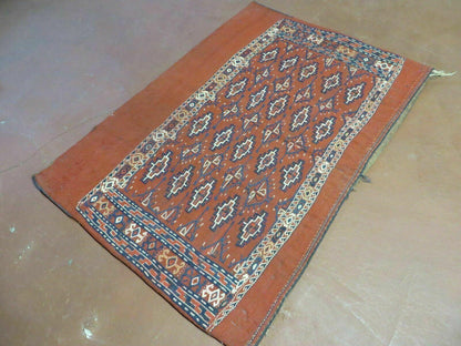 Antique Yamud Turkoman Handmade Rug Pillow Cover Diamond Flat Weave 32x44