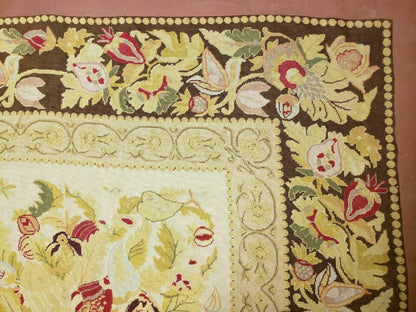 Handmade Chinese Needlepoint Wool Rug 9x11 Floral Rose Garden Chic Decor