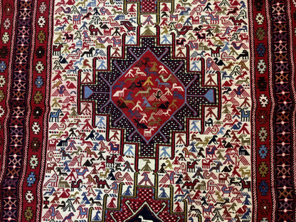 Persian Soumak Kilim Rug 4x6 Triple Medallions Tribal Pictorials Caucasian Kilim