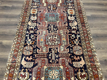 Persian Ardabil Runner Rug 4x10 Hand Knotted Antique Wool With Animal Pictorials