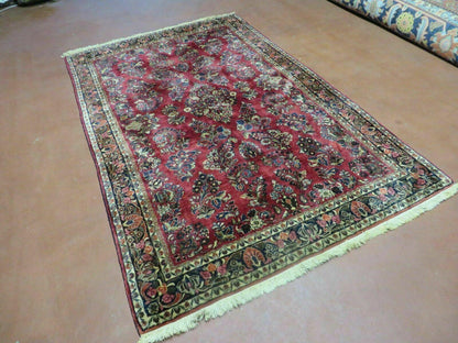 Persian Sarouk Rug 4x6, Red, Floral, Antique