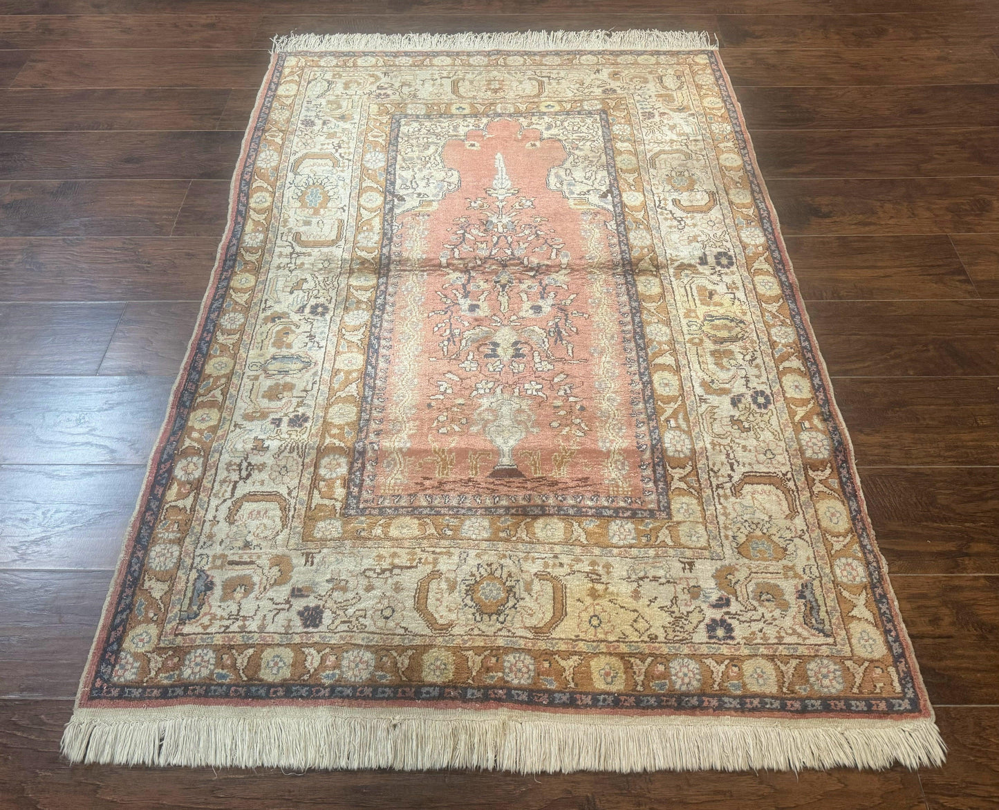 Silk Indian Kayseri Rug 4x6, Haji Jalili Design, Vintage Rug