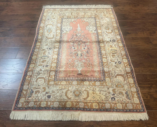 Silk Indian Kayseri Rug 4x6, Haji Jalili Design, Vintage Rug