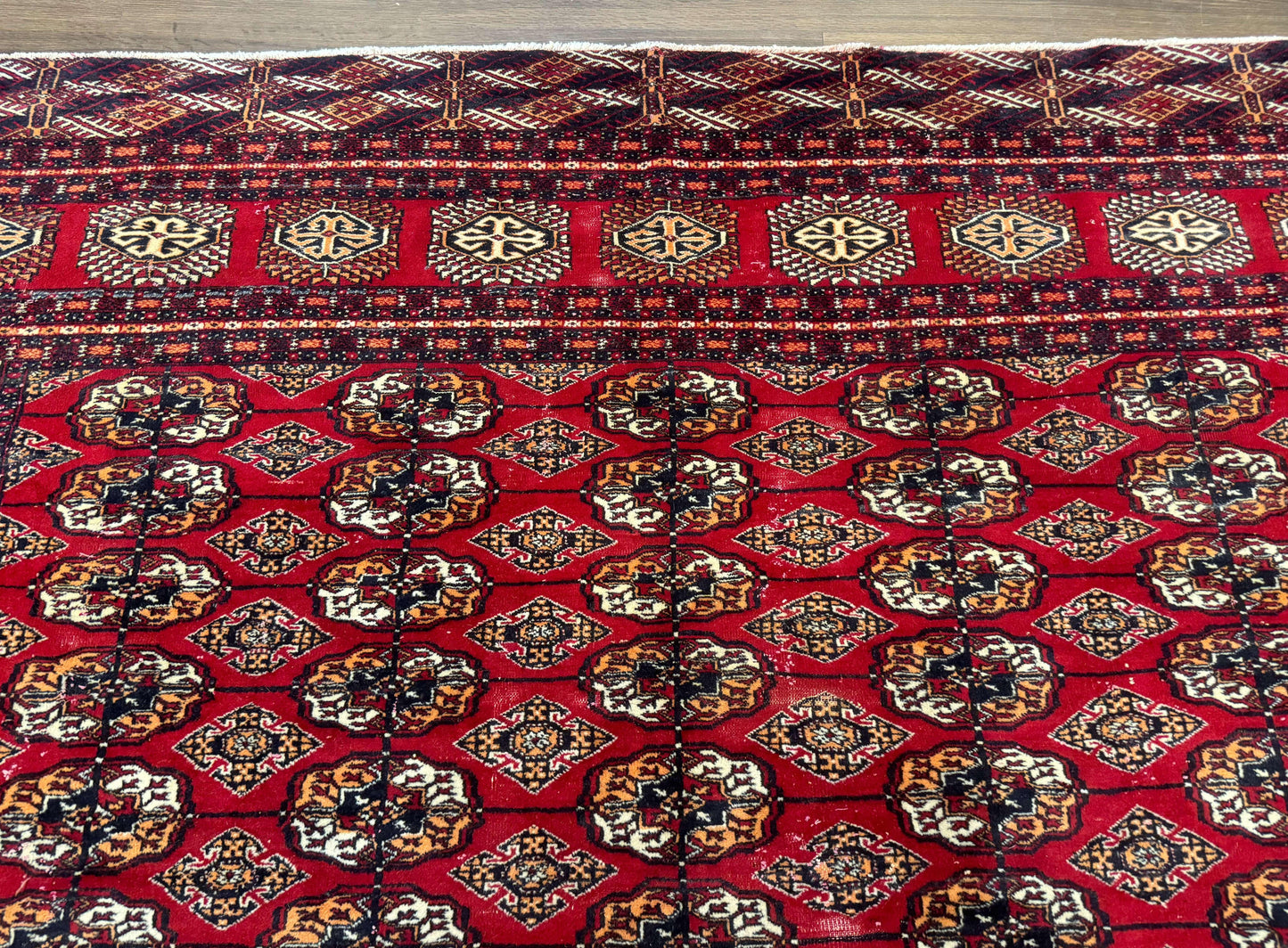 Bokhara Rug 9x12 Handmade Wool Turkoman Area Rug Red Tribal Carpet