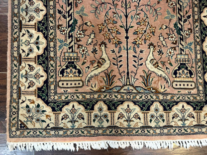 Tree Of Life Prayer Rug Handmade Persian Wool Two By Four Feet Vintage Style Birds Lantern