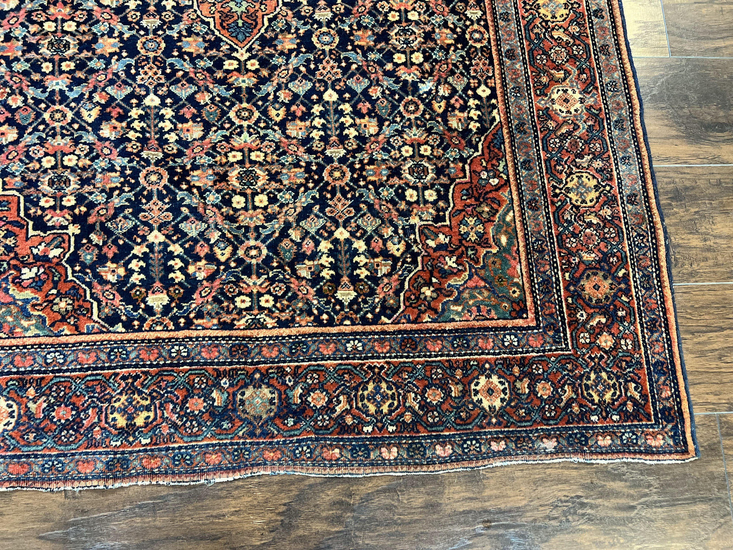 Persian Rug 4x7 Antique Sarouk Farahan Wool Carpet Navy Blue Red