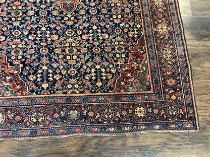 Persian Rug 4x7 Antique Sarouk Farahan Wool Carpet Navy Blue Red
