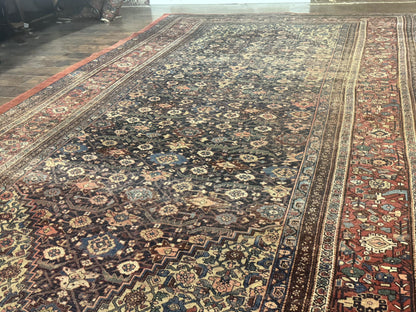 Persian Bidjar Rug 8x15 Navy Blue Herati Pattern Antique Collectors