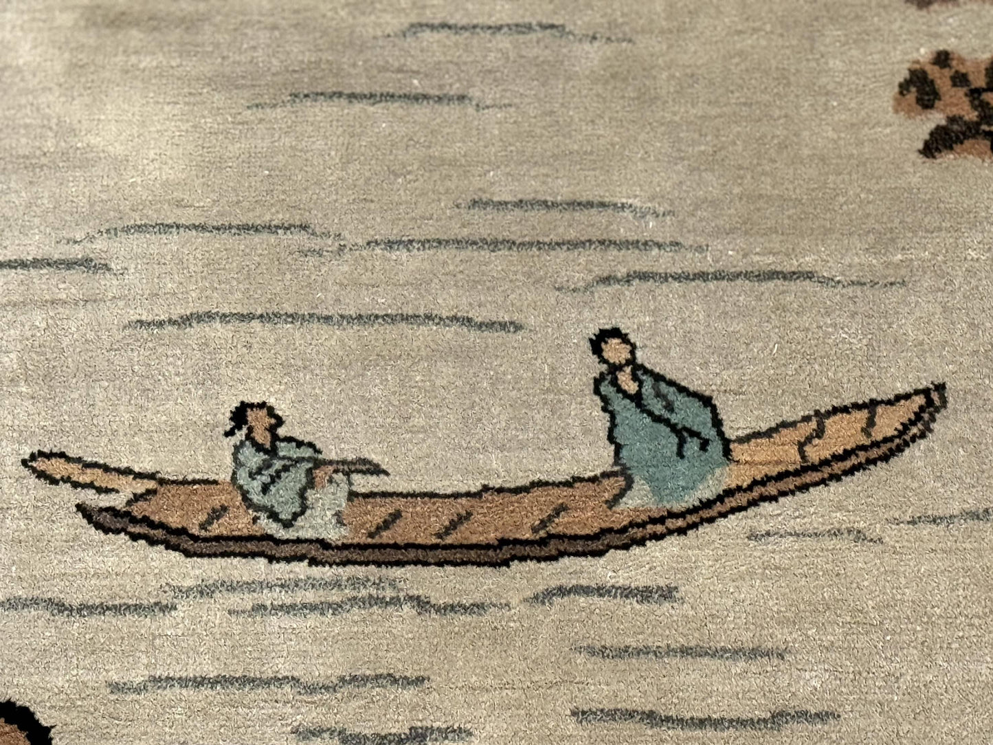 Chinese Silk Wall Hanging Hand Knotted 3x5 Feet River And Boat Scene Rug Tapestry For Home Decor